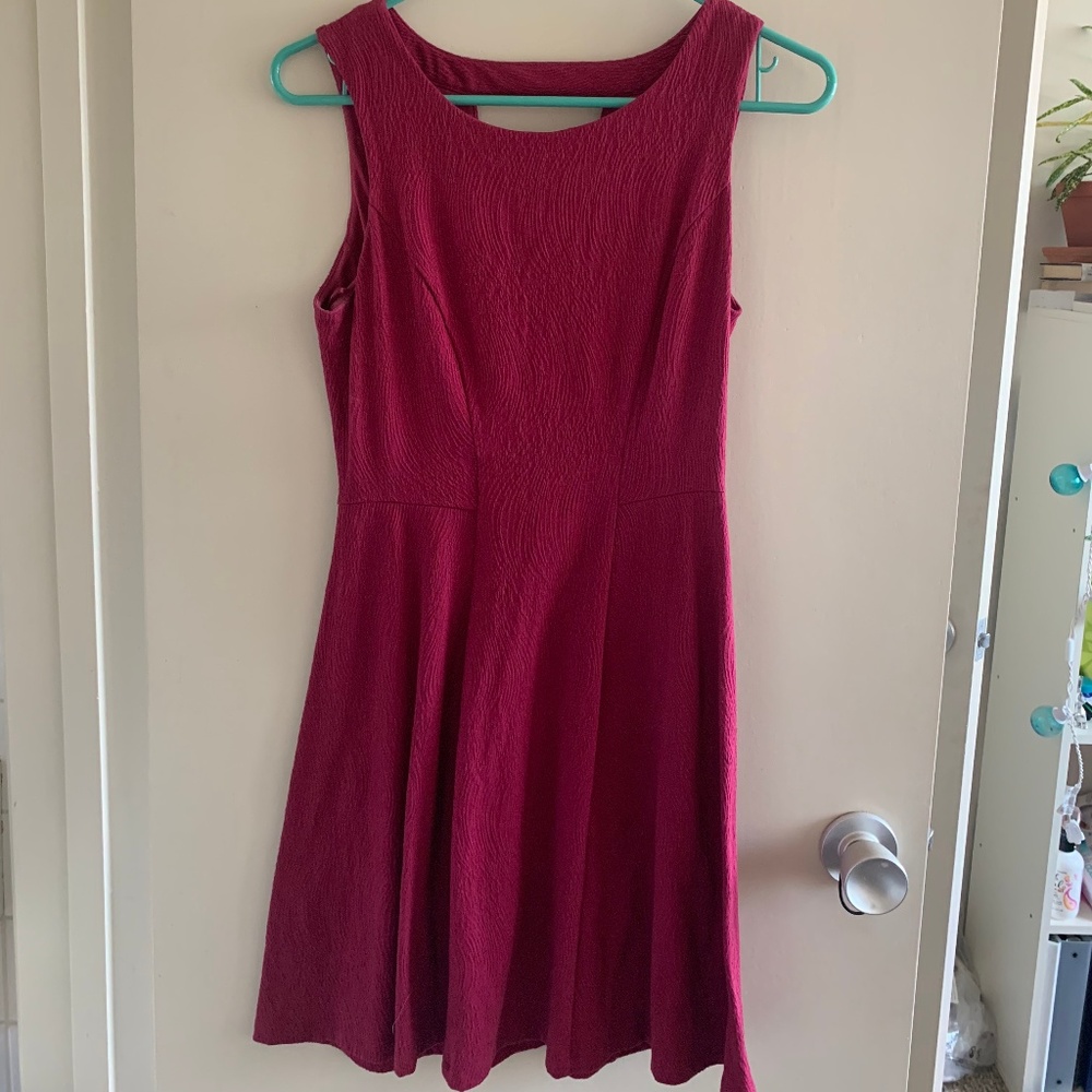 Wine colored fit and flare dress